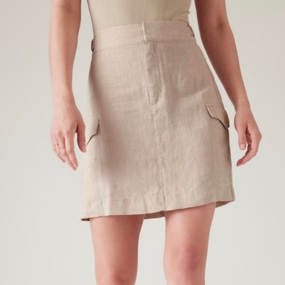 Athleta Velocity 100% Linen Cargo Pocket Elastic Waist A-Line Mini Skirt SIZE 8